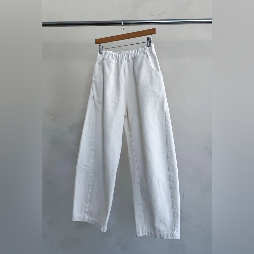 White Wide Leg Women's Pants - Elastic Waist
